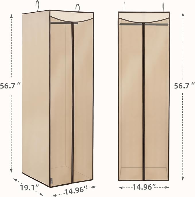 STORAGE MANIAC 2-Pack Hanging Garment Bag Zipper Cover with Sealed Clear Window, Long Garment Cover for Closet Storage Wardrobe Clothes Protector, Large Garment Storage Bag for Dresses,Suits, Beige