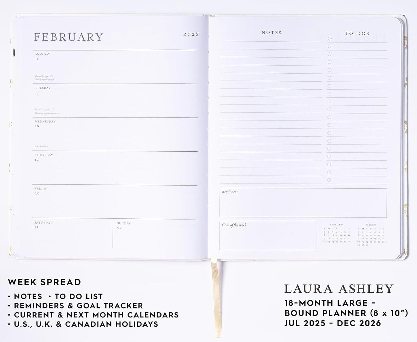 Laura Ashley 2025-2026 Large Agenda Planner, 18 Month, Monthly & Weekly Pages (8 x 10")