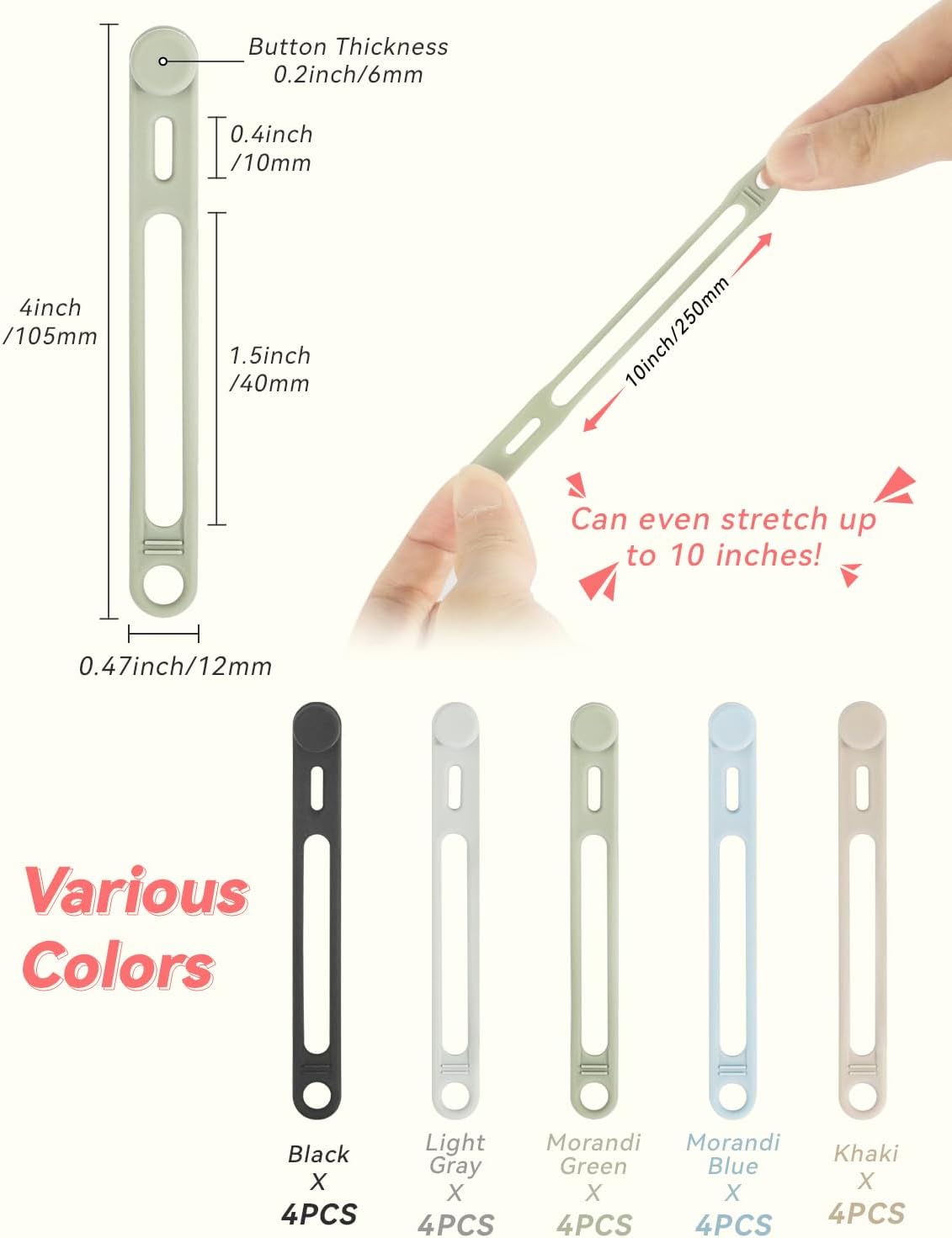 20-Pack Cable Ties Silicone, Kanemc Reusable Cord Ties Wire Organizers Cord Wraps Electrical Cable Holder For Bundling Earphone, Phone Charger, Laptop Computer Cords (5 Colors)