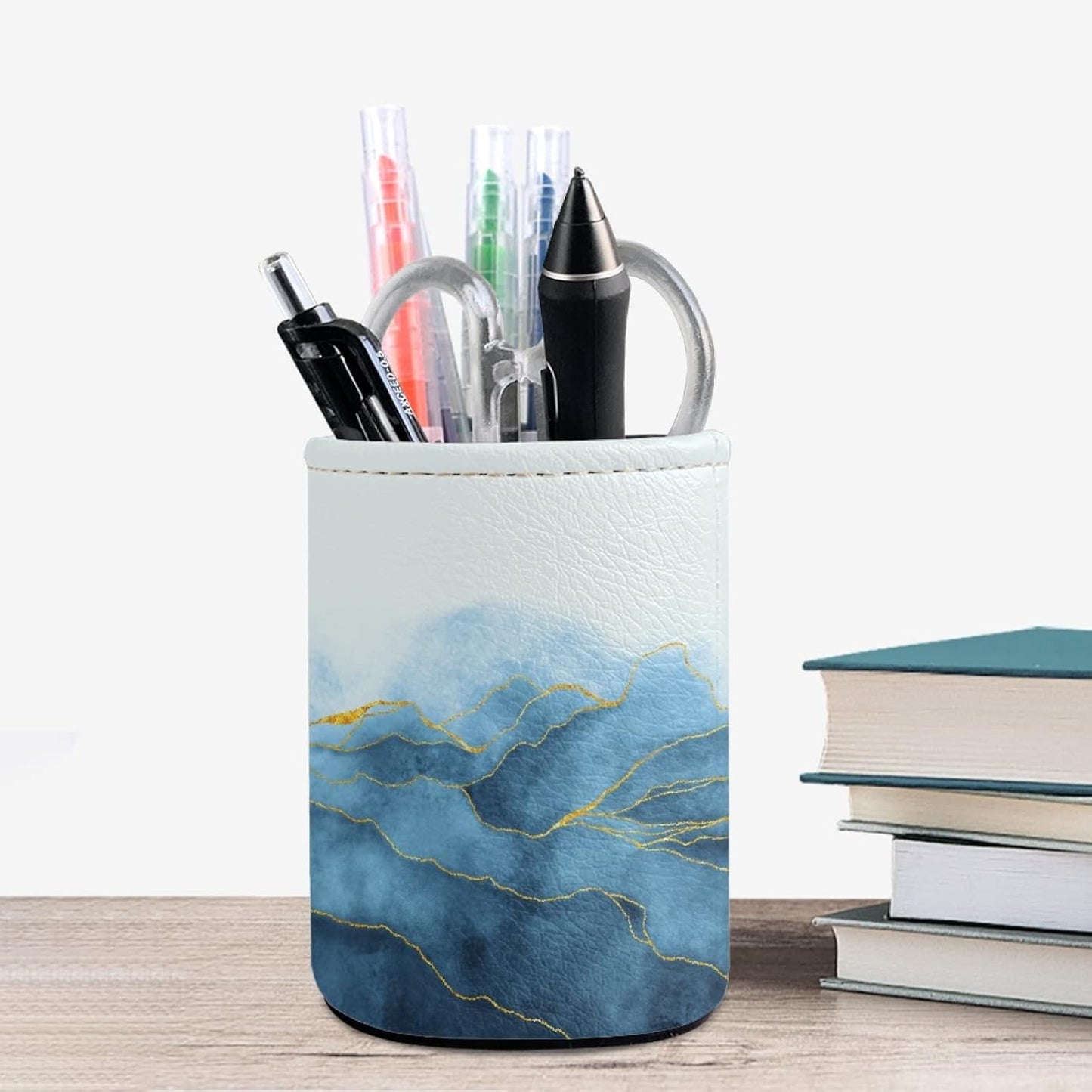 Marble Pen Holder Pencil Organizer Cute Pencil Cup Desk Decor Makeup Brush Holder PU Multifunctional Office Suppliesfor Home Classroom School