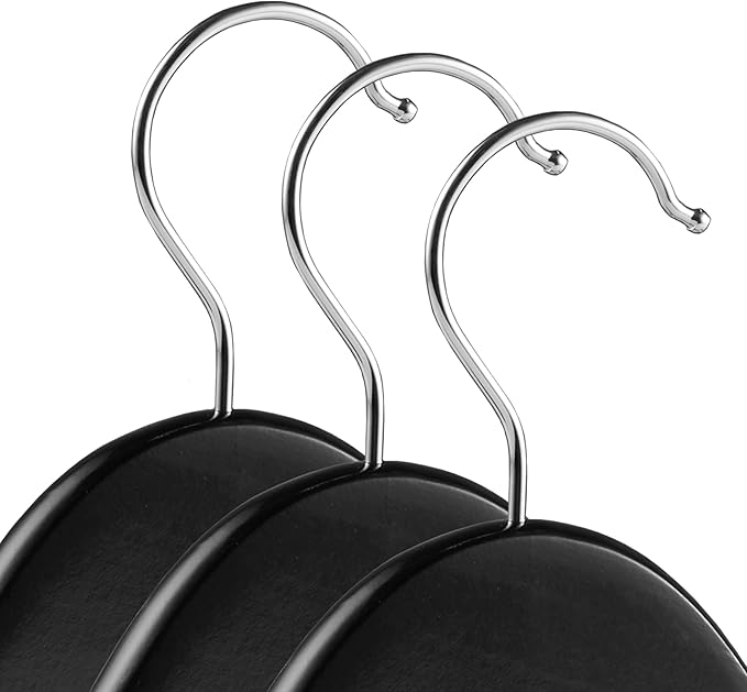 Casafield - 10 Black Wooden Suit Hangers - Premium Lotus Wood with Notches & Chrome Swivel Hook for Dress Clothes, Coats, Jackets, Pants, Shirts, Skirts