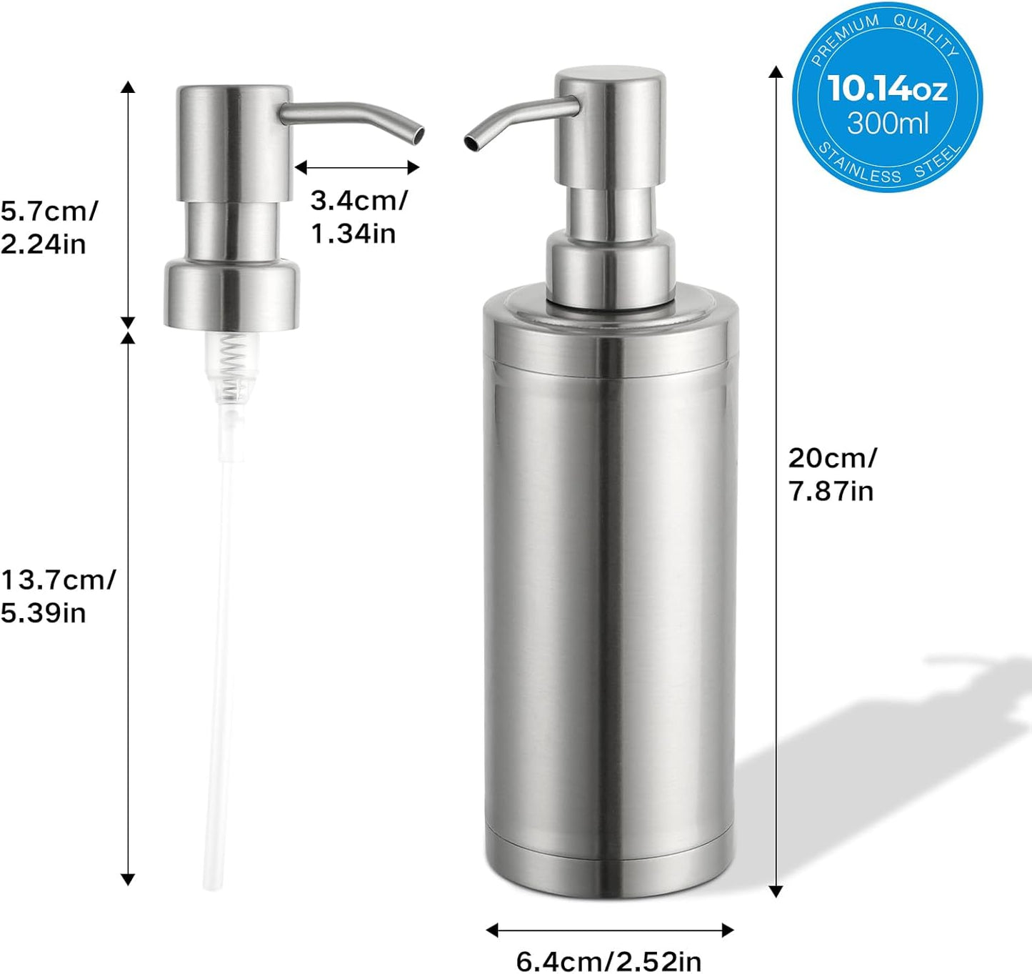 GAPPO Brushed Nickel Soap Dispenser Stainless Steel Metal Pump Hand Lotion Bottle for Bathroom, Bedroom and Kitchen(300ML/10.15Ounce)