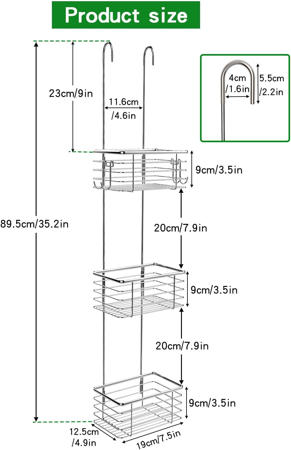 3-Tier Small Hanging Bathroom Organizer,caddy hanging,Shampoo Holder Stainless Steel,over the door shower caddy,shower storage