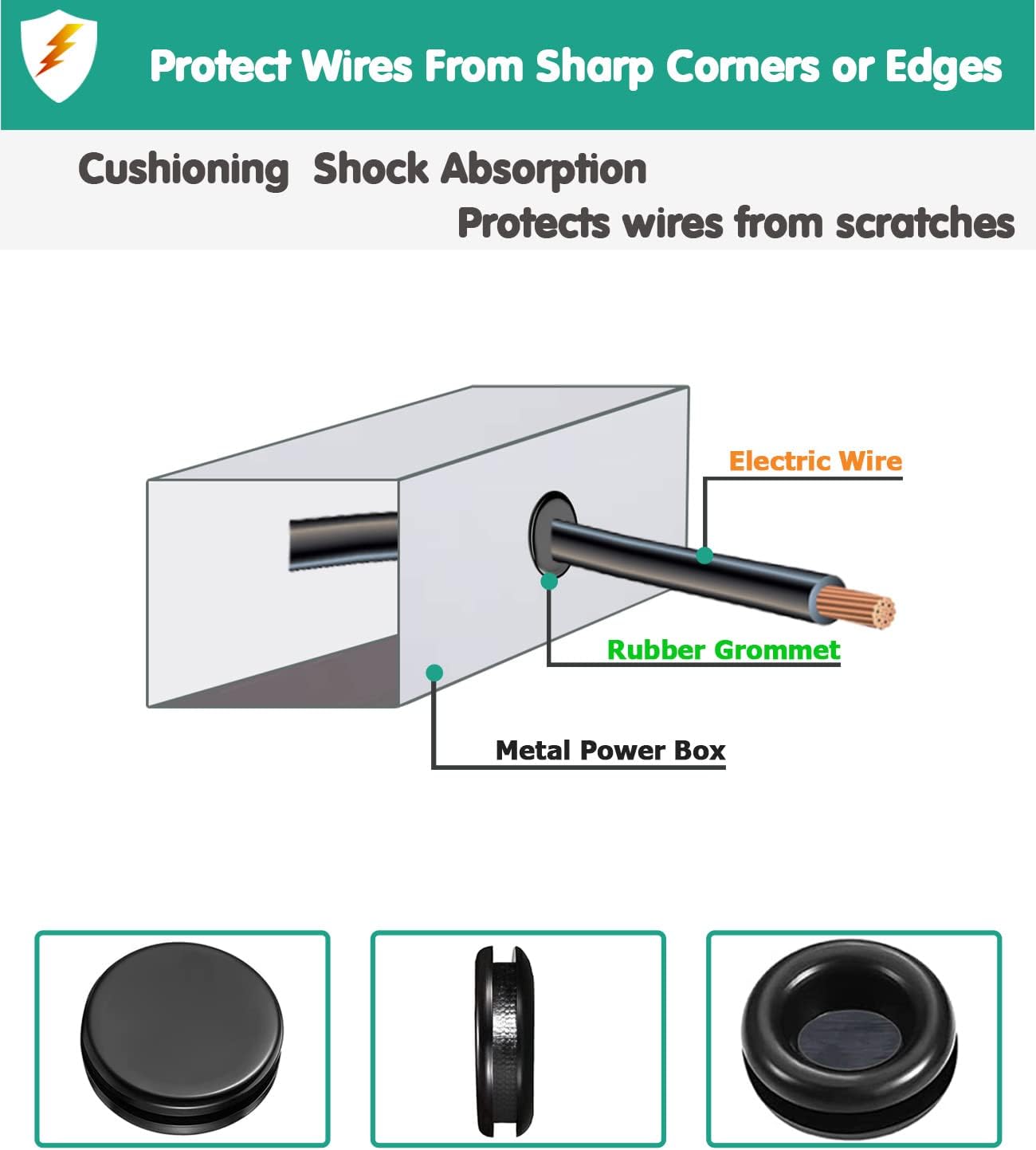 Rubber Grommet Kit 200 Pack - 7 Sizes Firewall Rubber Hole Plugs Rubber Grommets for Wiring, Automotive, Home Improvement Cord Pipe Wire Organization (7/25, 3/8, 1/2, 5/8, 3/4, 7/8, 1 inch)