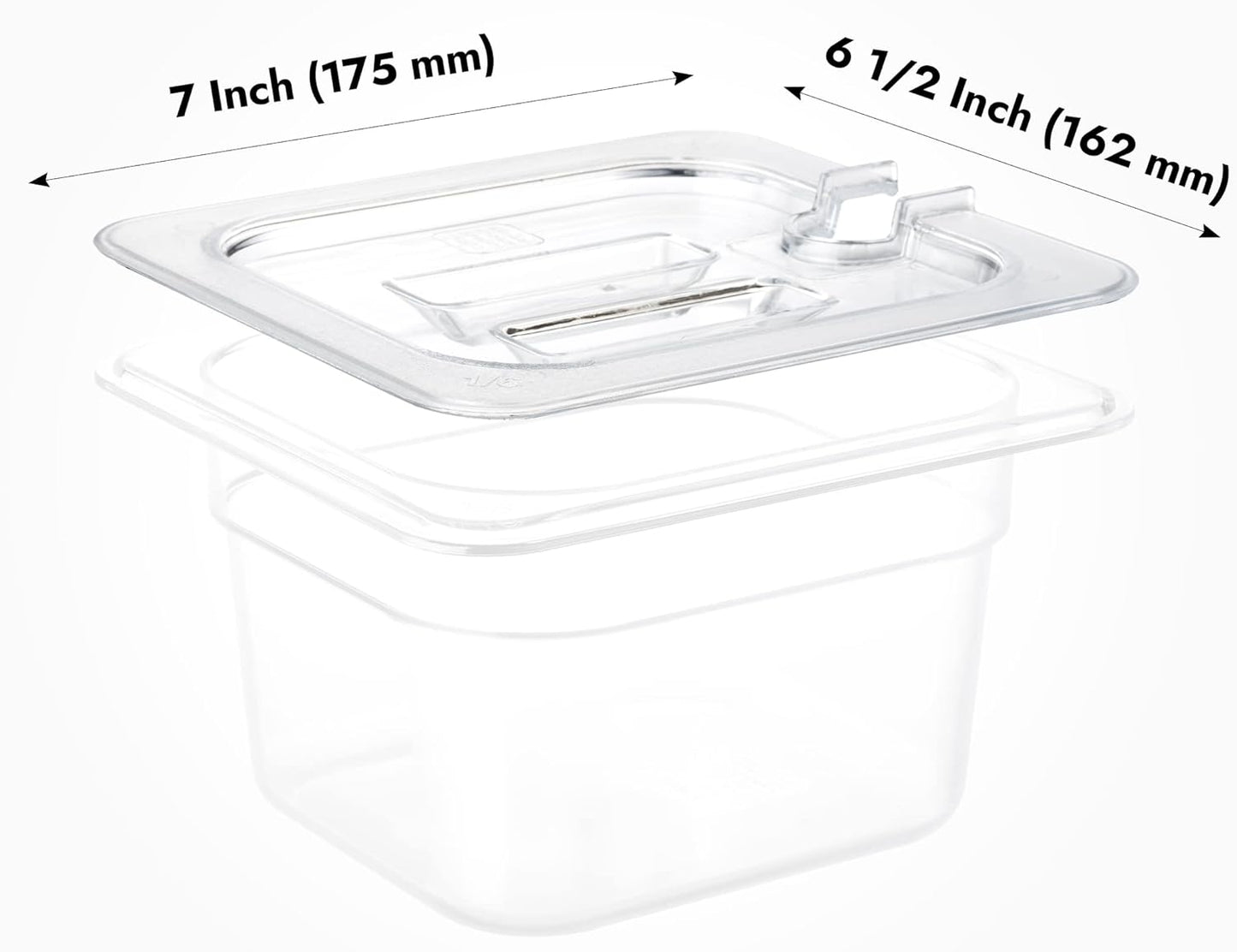 CURTA 6 Pack Food Pan Lids, 1/6 Size Polycarbonate Notched Cover with Handle, Plastic Clear