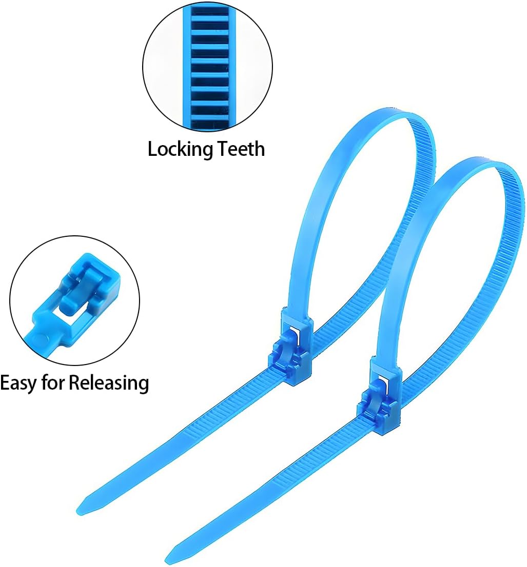 100 Count 10 Inch Reusable Cable Ties Blue – Heavy Duty Releasable Zip Ties, 36 LBS for Electronics, Gardening, and Multi-Purpose Bundling