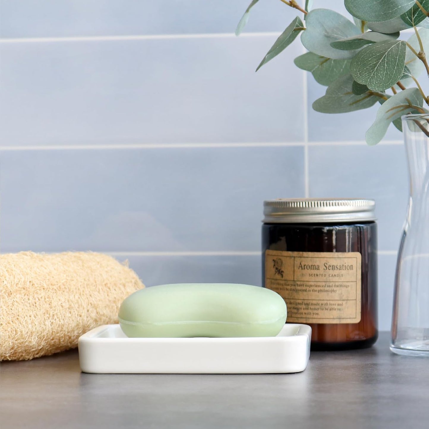 Matte Ceramic Soap Dish with Raised Ridges, Rectangle Bar Soap Holder for Bathroom Counter, Shower and Kitchen Sink, White