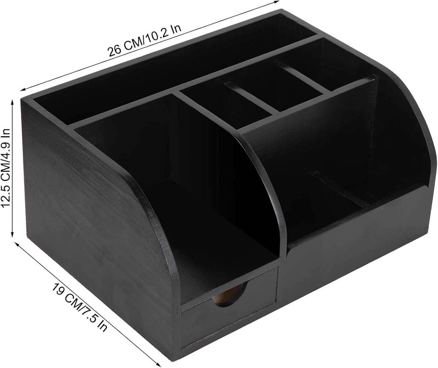 Office Desk Drawer Supply Organizer and Accessories, Wood Desk Organizer with 6 Compartments & 1 Drawer Binders Folder Papers Holder Pen Holder Office Desktop File Organizer (black)