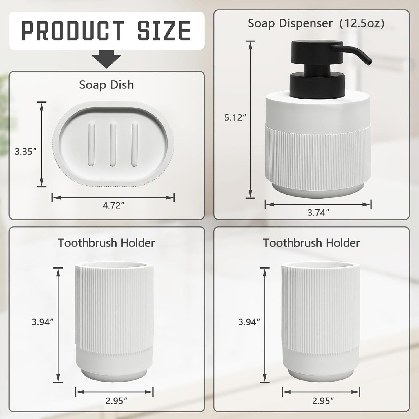 Resin Bathroom Accessories Set, 4 Pcs Modern Bathroom Accessory Set with Liquid Plastic Pump Lotion Soap Dispenser,2 Toothbrush Cup, Soap Dish Countertop Vanity Organizer(White)