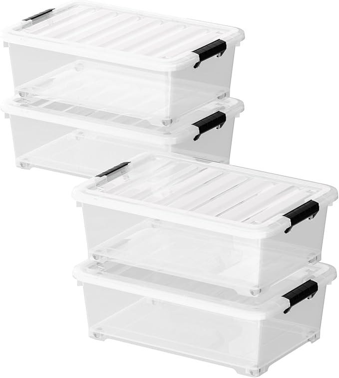 Sandmovie 4 Packs 20 Quart Plastic Under Bed Storage Boxes, Plastic Bins Storage Under Bed, Clear