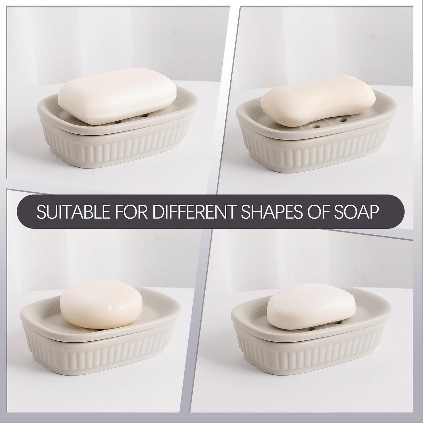 Soap Dish, Self-draining Bar Soap Holder, Ceramic Double Layer Soap Dishes for Bar Soap, Draining Soap Dish for Bathroom Shower Kitchen, Minimalist Vintage Style, Keep Soap Dry, Grey, ANTIS'S HOME