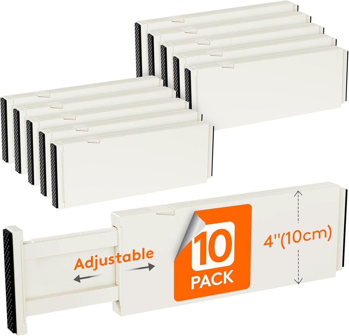 Lifewit 10 Pack Drawer Dividers Plastic 4" High, 11-17" Adjustable Drawer Organizers for Clothes, Expandable Dresser Separators in Bedroom/Bathroom/Kitchen/Office Organization and Storage, Beige