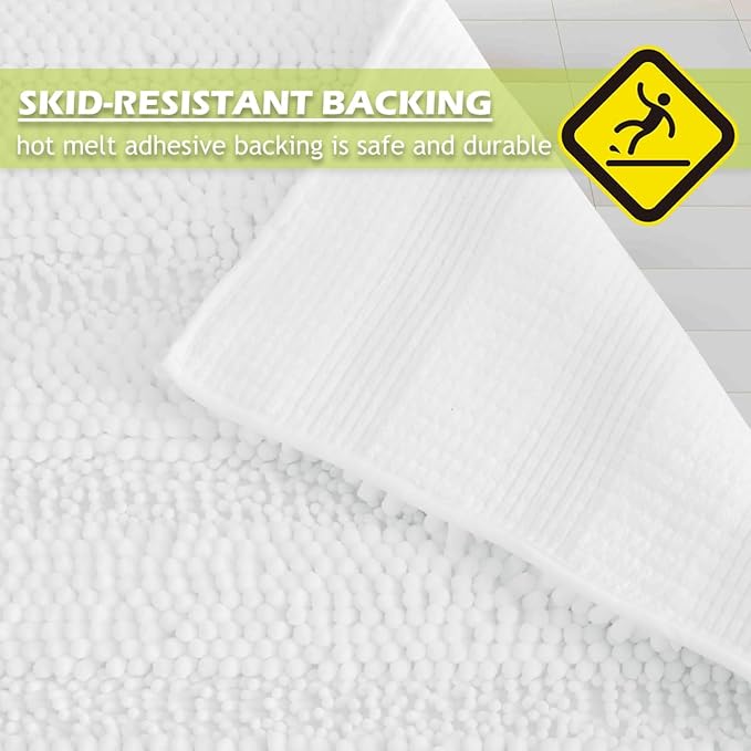 KGORGE Bathroom Rugs - Super Soft Bath Mat Non-Slip Plush Carpet Runner for Tub, Washable Absorbent Microfiber Chenille Floor Carpet for Door Way Kitchen, Pure White, 60" x 24", 1 Piece