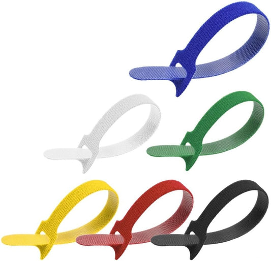 8" (60-Pack) Reusable Hook and Loop Self Gripping Multicolor Fastening Cable Ties - Multipurpose Microfiber Cloth Assorted Cable Organizer Ties