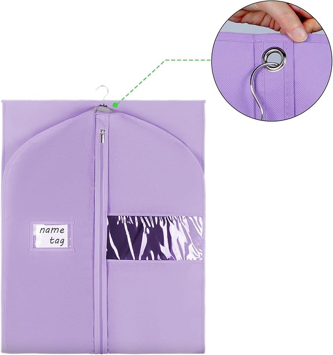 KEEGH Garment Bags for Hanging Clothes 60" (Set of 6) Dress Bags for Gowns Long Dress Bags for Closet Storage with Zipper and Eye-Hole for Folding for Suit Coats Dresses, Purple
