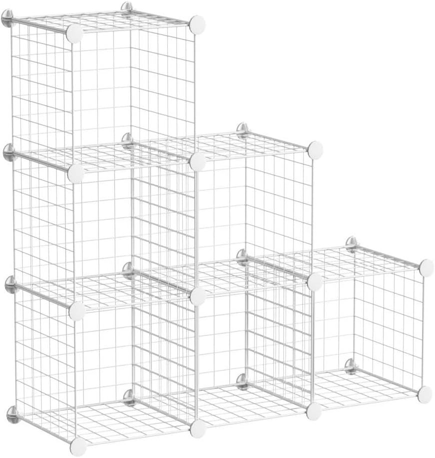 C&AHOME Wire Cube Storage, 6 - Cube Organizer Metal C Grids, Modular Shelves Units, Storage Bins Shelving, Closet Organizer, Ideal for Home, Office, Living Room, 36.6”L x 12.4”W x 36.6”H White