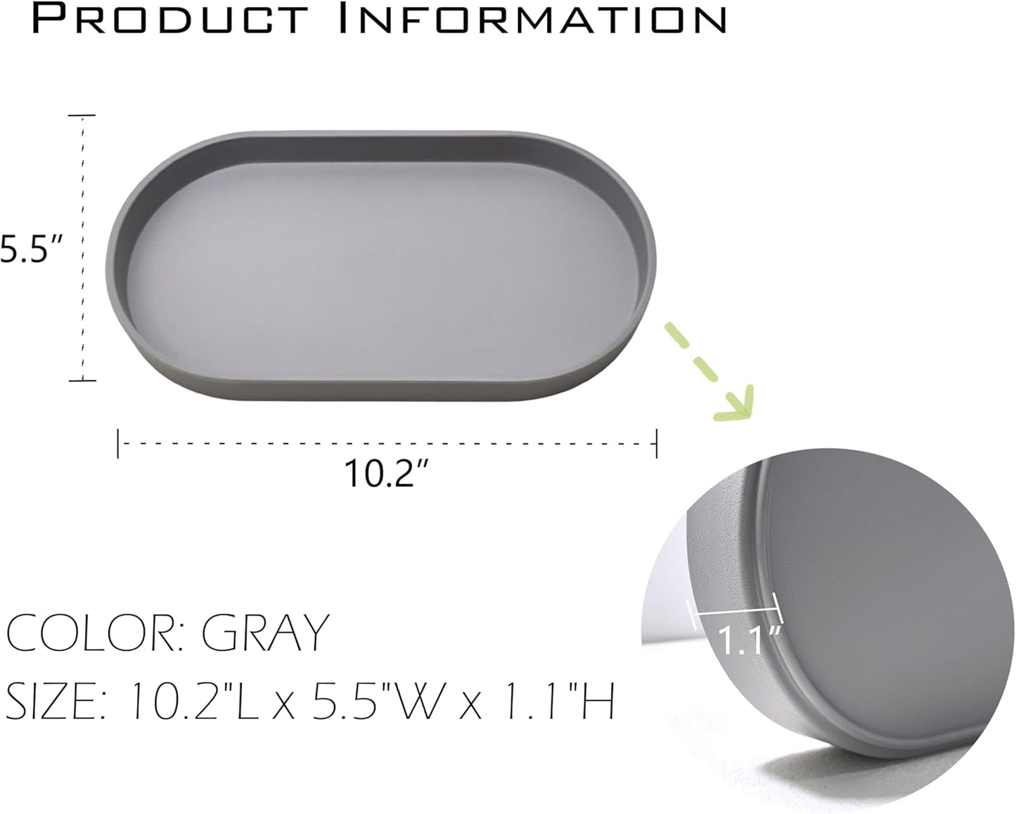 Gray Small Tray (10 inch), Oval Tray for Kitchen Counter, Bathtub Bathroom Vanity Items, Countertop Organizer, Coffee Accessory, Bar, Serving Seasoning, Salt and Pepper, Soap, Perfume.