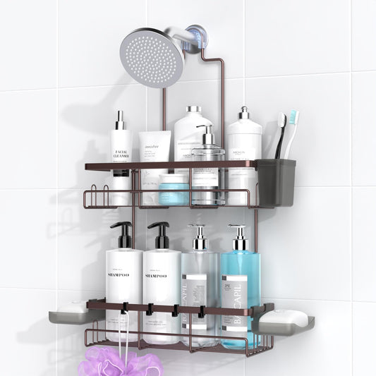 Shower Caddy Hanging Bathroom Organizer: Rustproof Shelf for Inside Shower - No Drilling, Over Showerhead - Bath Shelves for Shampoo, Soap - Bronze