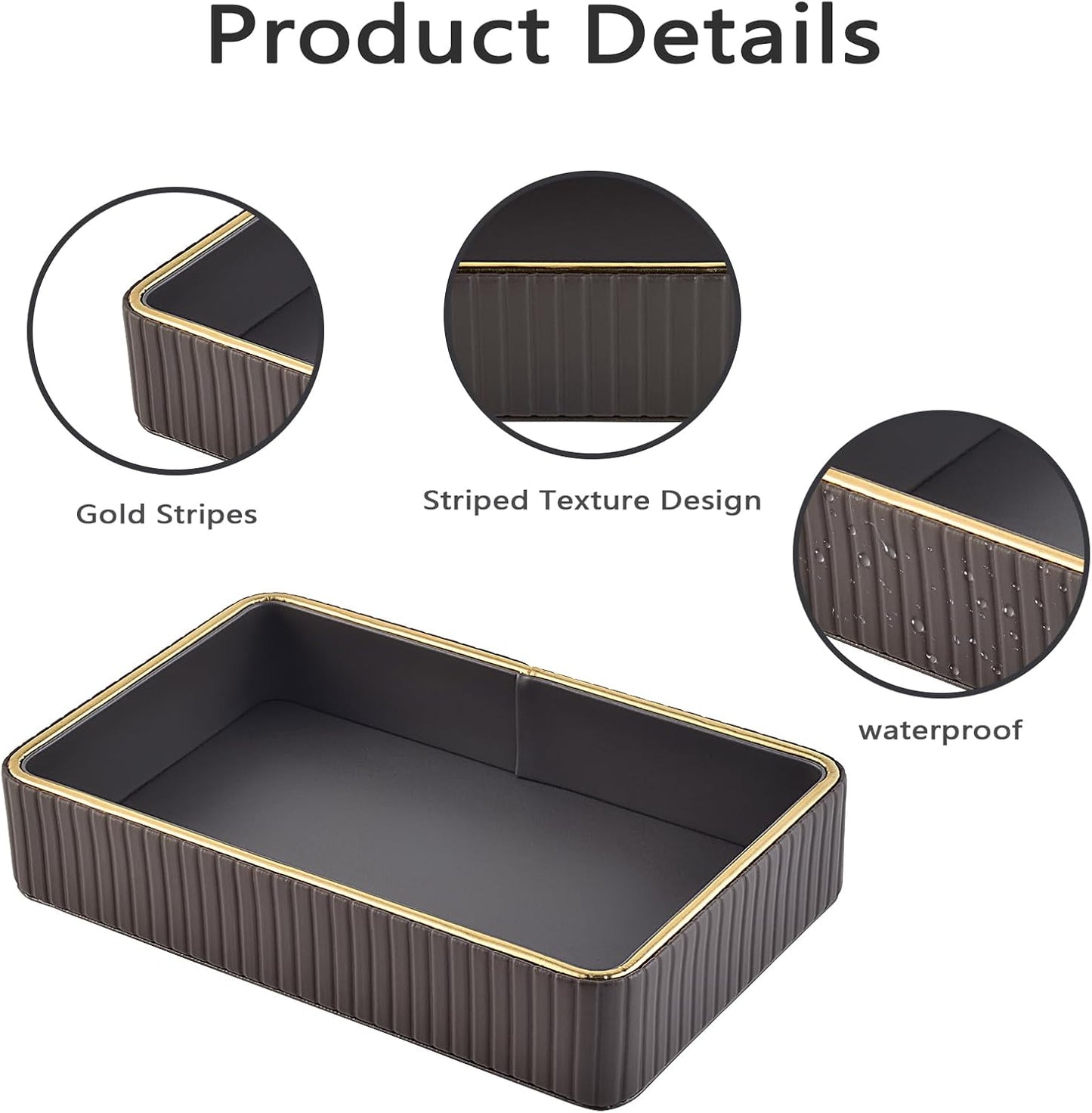 PU Leather Valet Tray,Desk Organizer Tray Nightstand Organizer Trinket Dish Storage Key Bowl Decorative Trays for Phone Wallet Jewelry Watch,Bathroom Bedroom Perfume Vanity Trays,Grey