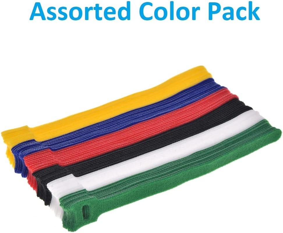 8" (60-Pack) Reusable Hook and Loop Self Gripping Multicolor Fastening Cable Ties - Multipurpose Microfiber Cloth Assorted Cable Organizer Ties