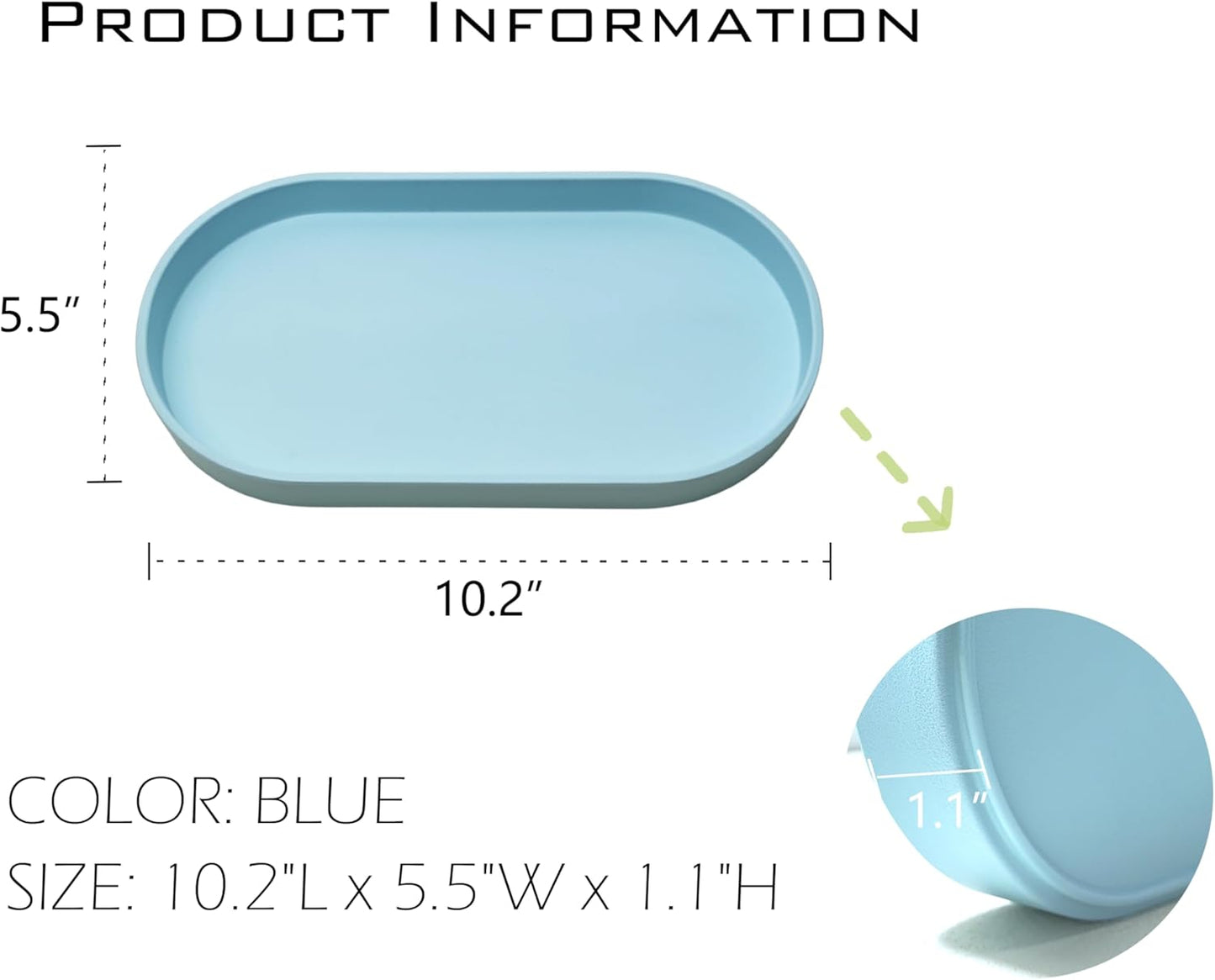 Blue Small Tray (10 inch), Oval Tray for Kitchen Counter, Bathtub Bathroom Vanity Items, Countertop Organizer, Coffee Accessory, Bar, Serving Seasoning, Salt and Pepper, Soap, Perfume.