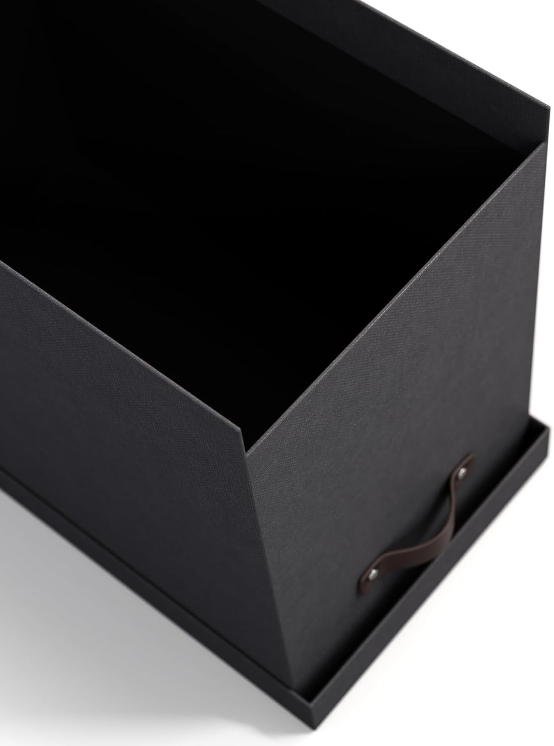 Bigso John Desktop File Box - Storage Solution and Document Organizer for Important Paperwork - Durable Hanging File Box with Lid and Leather Handle - 7.4 in x 13 in x 10.4 in - Black