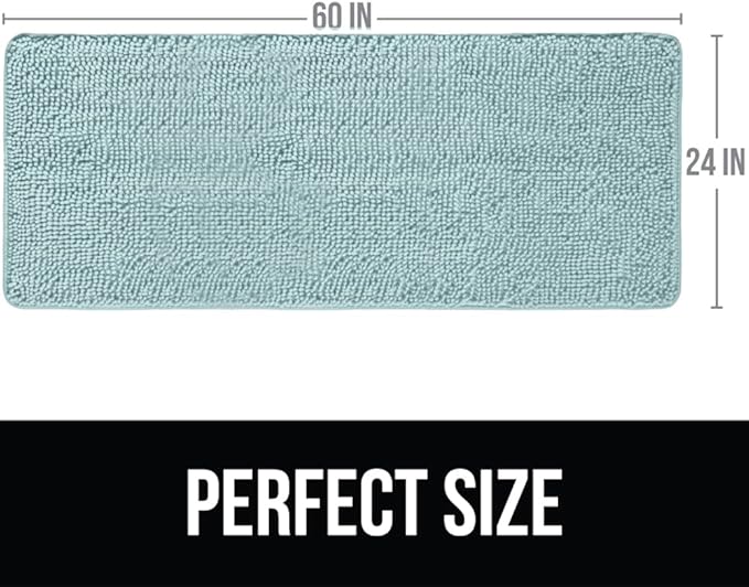 KANGAROO Bathroom Rugs, Chenille Soft Absorbent Bath Rug, Shaggy Shower Mat, Quick Dry Machine Wash Bathmat, Plush Carpet Mats for Tub, Bathtub and Room Home Decor Accessories, 60x24, Seafoam