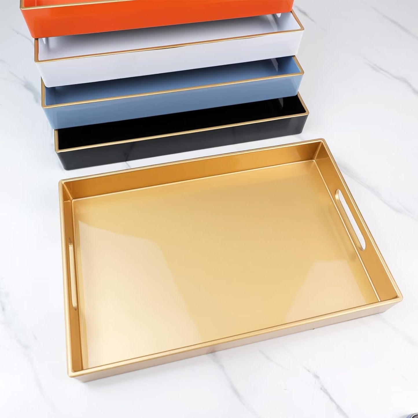 Spsyrine Gold Bathroom Vanity Tray with Handles for Dresser Tops, Countertop, Perfume Decorative Tray, 11.8” * 7.87” *1.37”