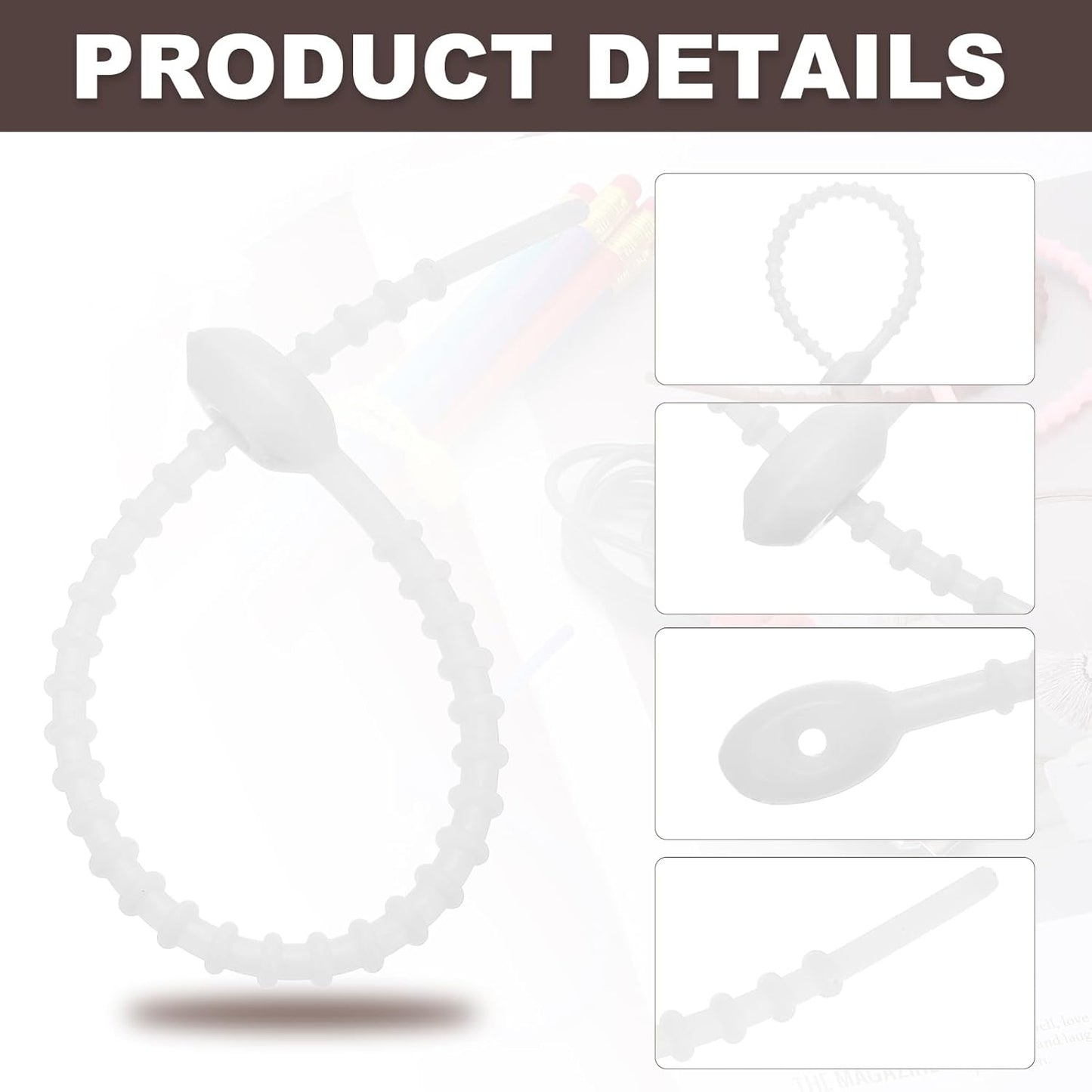 PATIKIL 8 Inch Silicone Cable Ties, 20pcs Rubber Reusable Twist Zip Ties Organizer for Home Office Kitchen Food bags Wires Adjustable Bag Clip, White