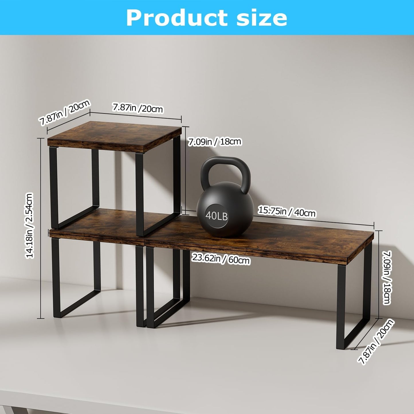 Aothia Wood Desktop Shelf for Top of Desk - 2-Tier Adjustable Bookshelf Organizer, Freestanding Stackable Shelves for Office, Home, Kitchen Counter (Rustic Brown)