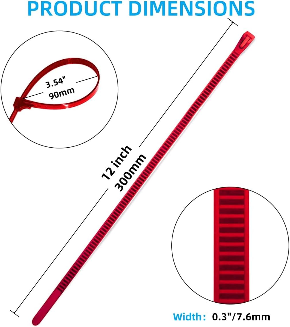 250 Pack 12 Inch Heavy Duty Reusable Zip Ties Red – UV Resistant, 55 LBS Tensile Strength, Weatherproof Cable Ties for Outdoor, Industrial, and Harsh Environments