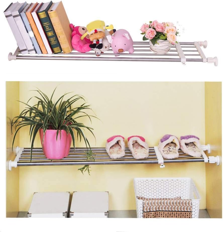 BAOYOUNI Adjustable Closet Tension Shelf Rod Expandable Clothes Hanging Rail Pole Dividers Wardrobe Space Saving Storage Organizer Ivory, 46.85-75 Inches