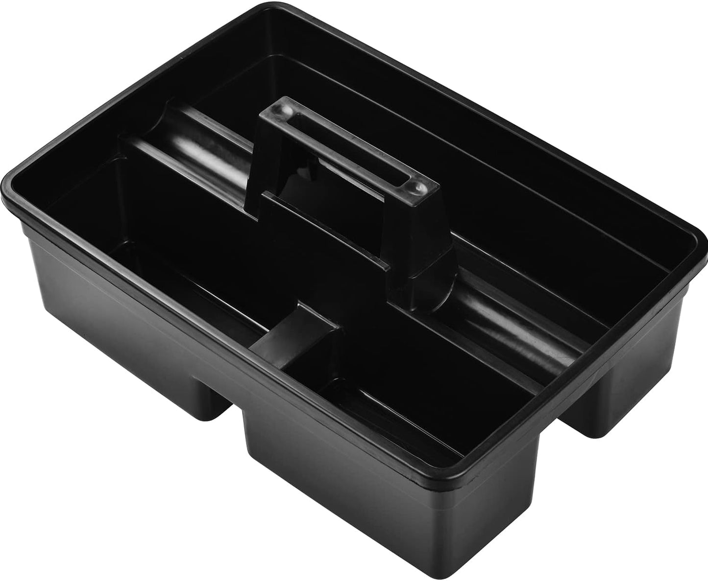 3-Compartment Plastic Cleaning Caddy Basket – Stackable Large Commercial Quality Plastic Tool Organizer Bucket with Handle, Black