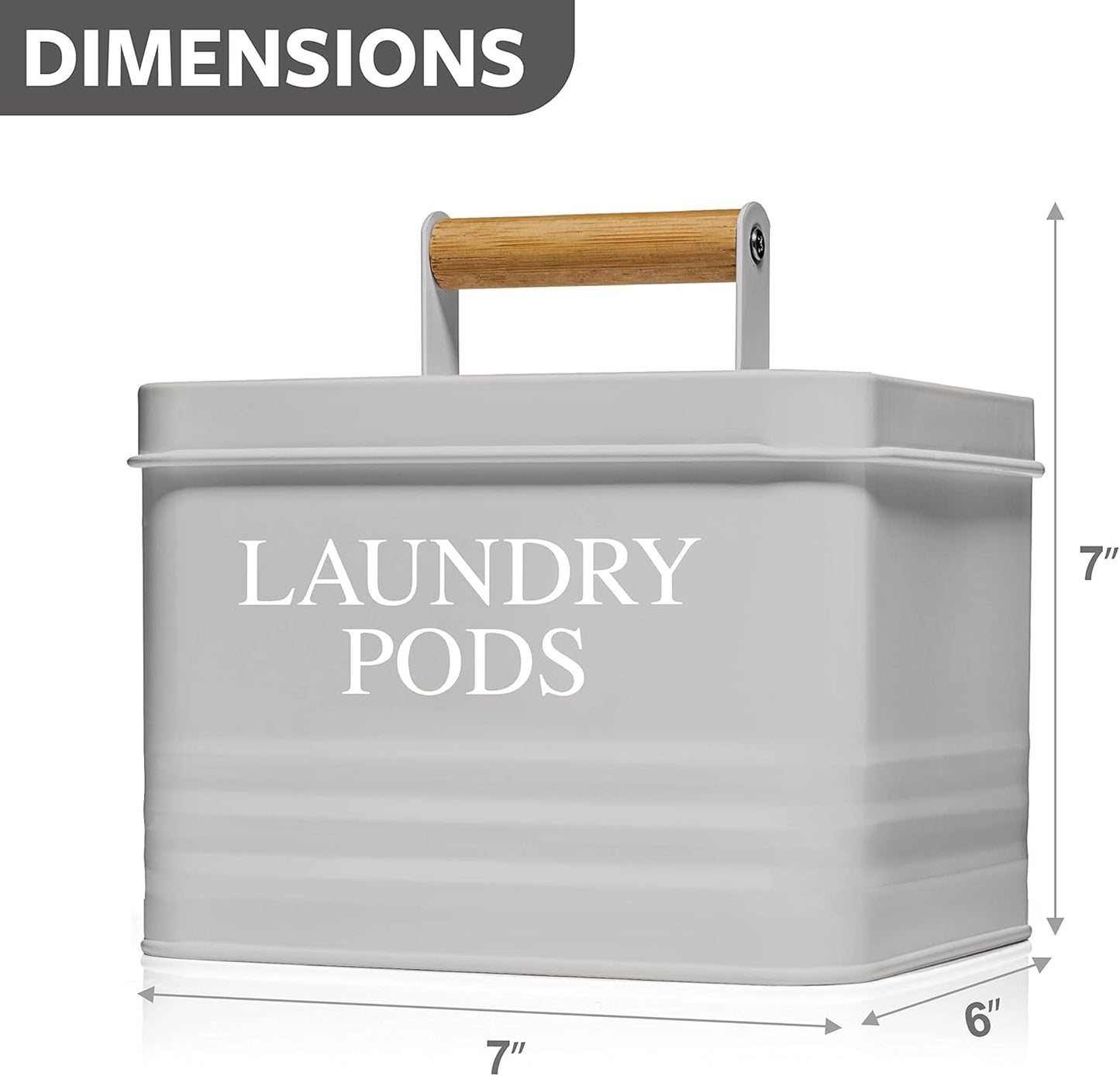 Calindiana Modern Farmhouse Metal Laundry Pods Holder Container with Lid for Laundry Room Decor and Accessories and Space Saving Laundry Room Organization and Storage, Holds 81 Laundry Pods, Grey