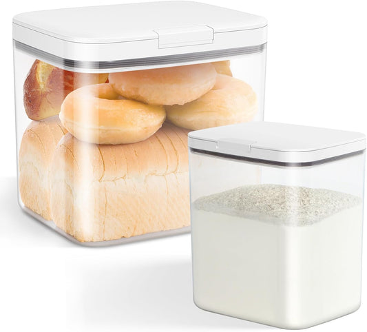 2 Pack Flour and Sugar Storage Containers with One-Press Flip-up Lid, 2.1Qt + 4.75 Qt Food Storage Container for Rice, Nuts, Snack, Dog Treat, Laundry Room, Kitchen Organization