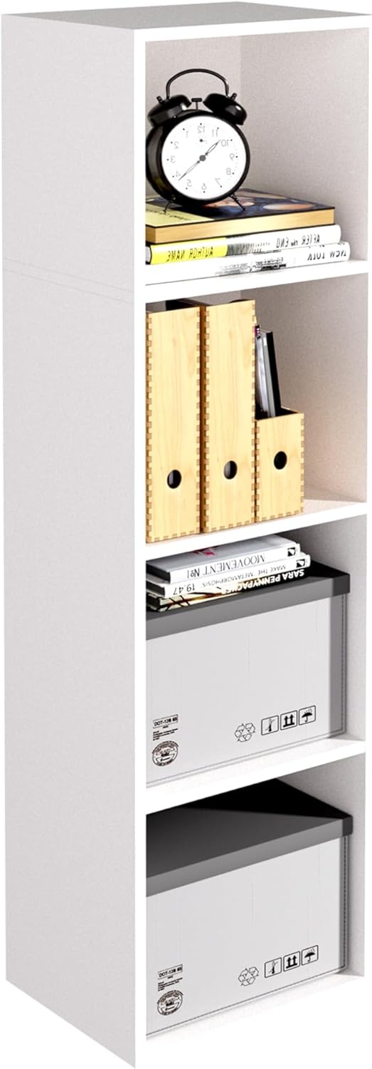 Wooden 4 Cube Storage Organizer, 4 Tier Storage Cubes Storage Display Cubby, 42 Inch Tall Versatile Cubes Shelf and Cubby Organizer for Any Space (White, 4 Cube-W(11.8inch)