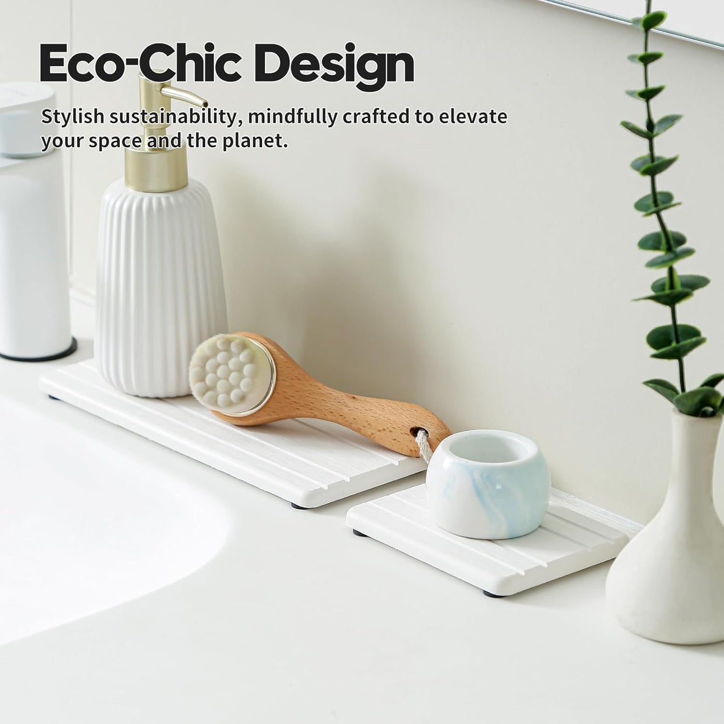 3 Pack Stone Dryin Tray, Water Absorbing Diatomite Stone Sink Mat for Kitchen & Bathroom Counter, Soap Dish Vanity Caddy,Sponge Holder Organizer, White - 2pcs of 4.5"x 3.5" and 1pc of 9"x 3.5"