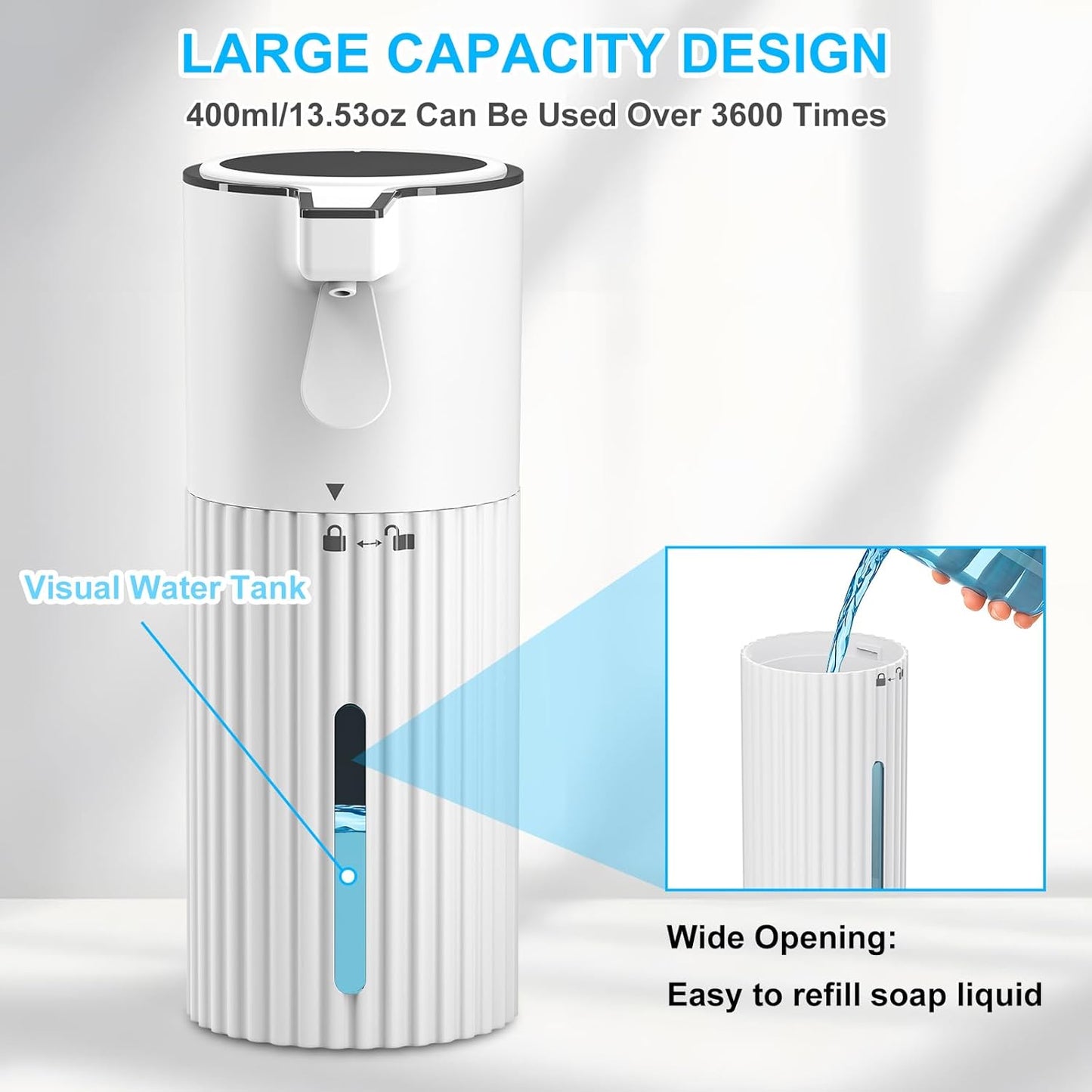 HOMELYLIFE Automatic Luquid Soap Dispenser,13.53oz/400ml Soap Dispenser Need AA*2 (don't include) with Long Press for Liquid Output Continuously, Hand Luquid Dispenser for Bathroom,Kitchen,Office,Home