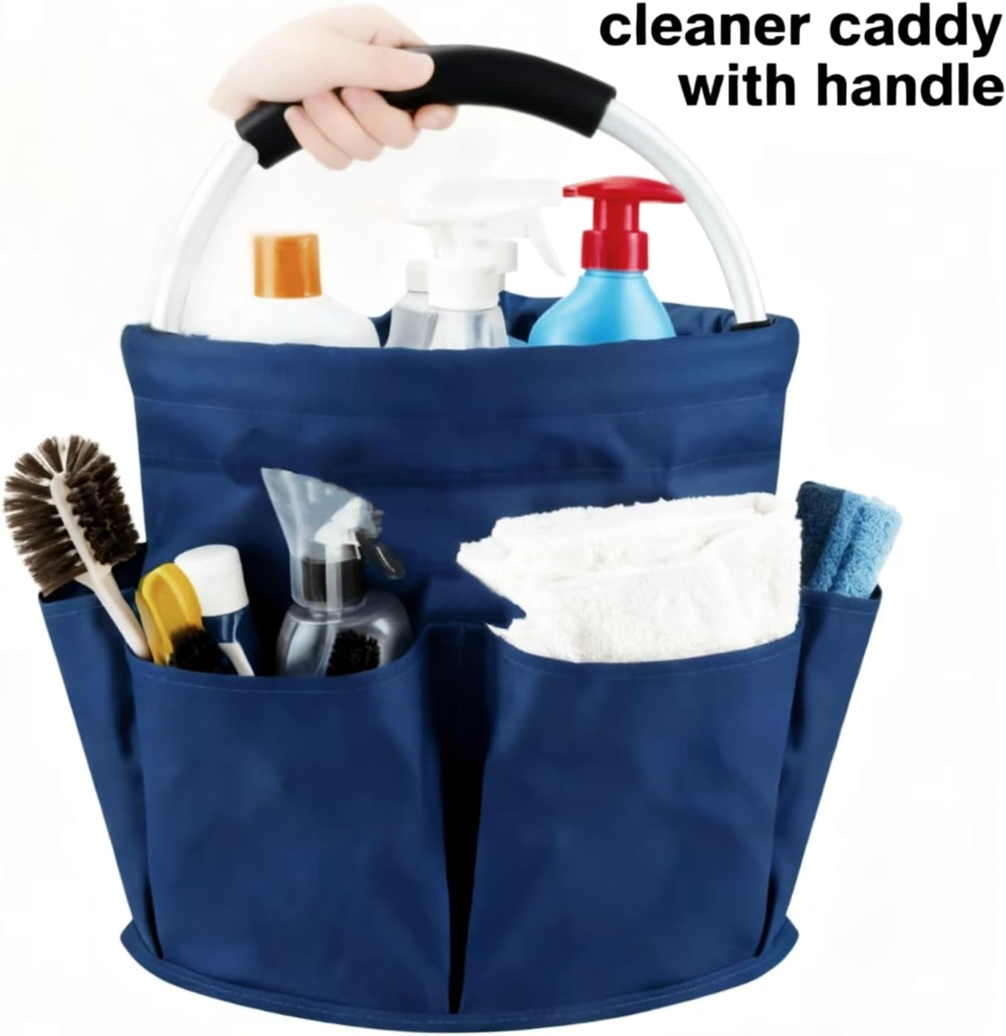17L Cleaning Caddy With Handle, Foldable Storage Cleaning Product Organizer, Cleaning Caddy Organiser, Outdoor Camping，Portable Multifunctional Cleaning Bucket tool Bag Organizer (navy blue)