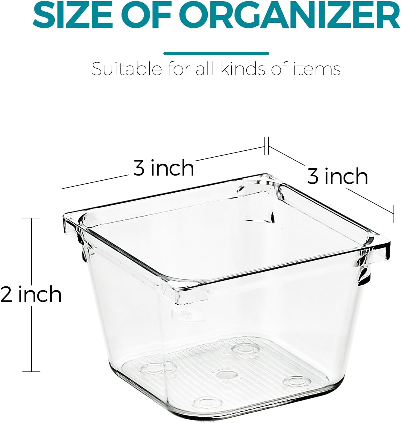 8 Pack Drawer Organizer - 3" X 3" Clear Acrylic Storage Bins with Non-Slip Pads, Versatile Desk Tray for Makeup, Jewelry, Kitchen, Bathroom, and Office Organization