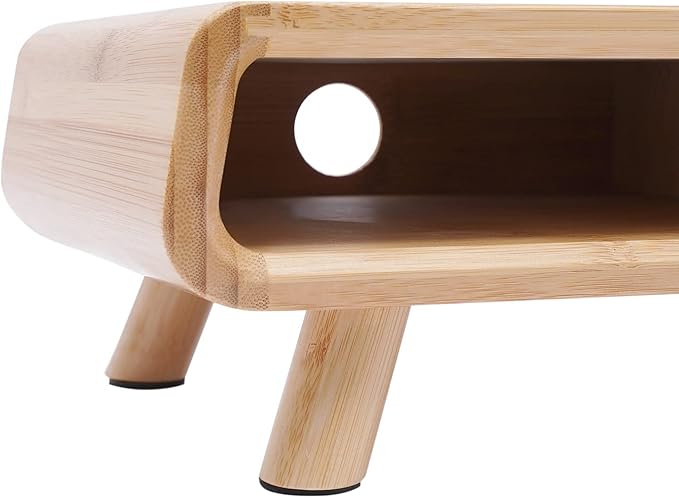 Bamboo Monitor Stand Riser, No Assembly Required Exquisite Monitor Support with Drawer, Ergonomic Height Wood