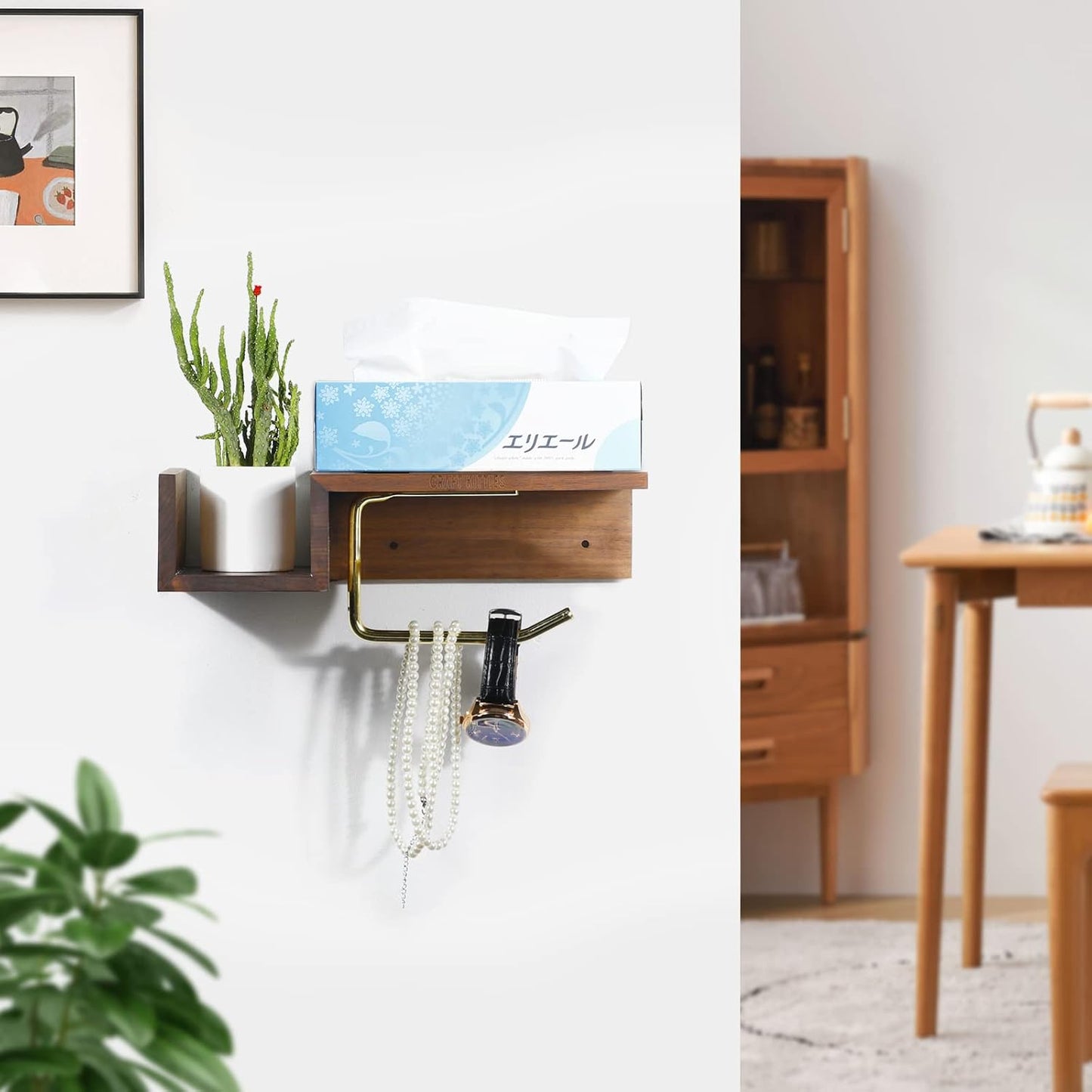 Wall-Mounted Toilet Paper Holder with Shelf and Storage, Made of Walnut Wood - Toilet Roll and Tissue Holder for Bathroom(Walnut Wood)