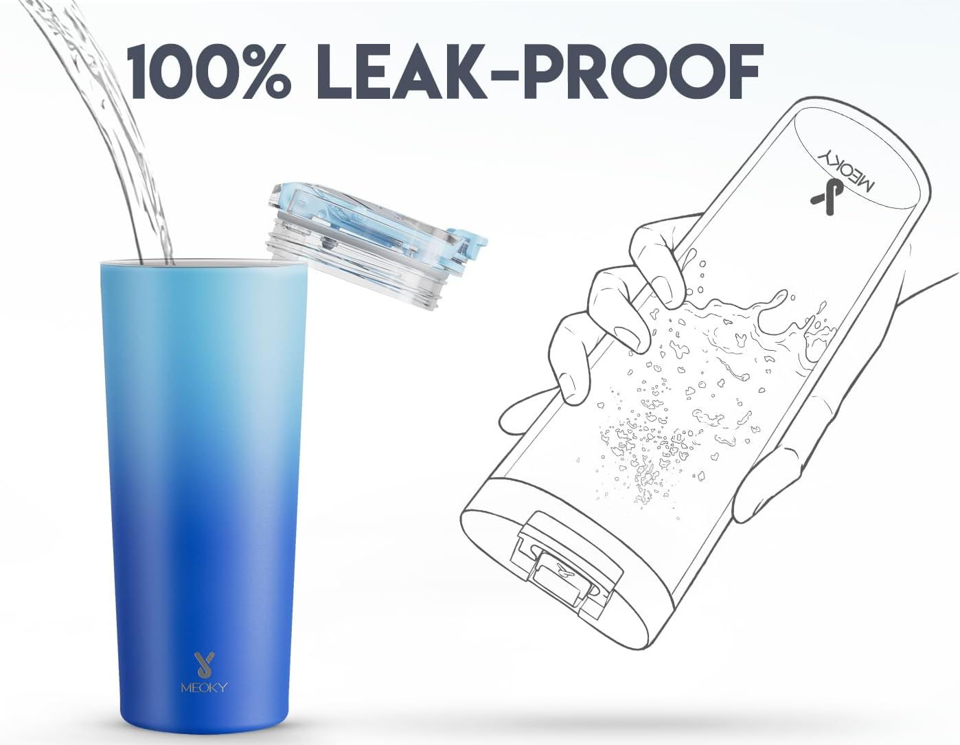 Meoky 24 oz Travel Coffee Mug with Leak-proof Lid, Stainless Steel Insulated Coffee Tumbler, Keeps Hot for 8 Hours or Cold for 24 Hours, Fits in Car Cup Holder (Sky)