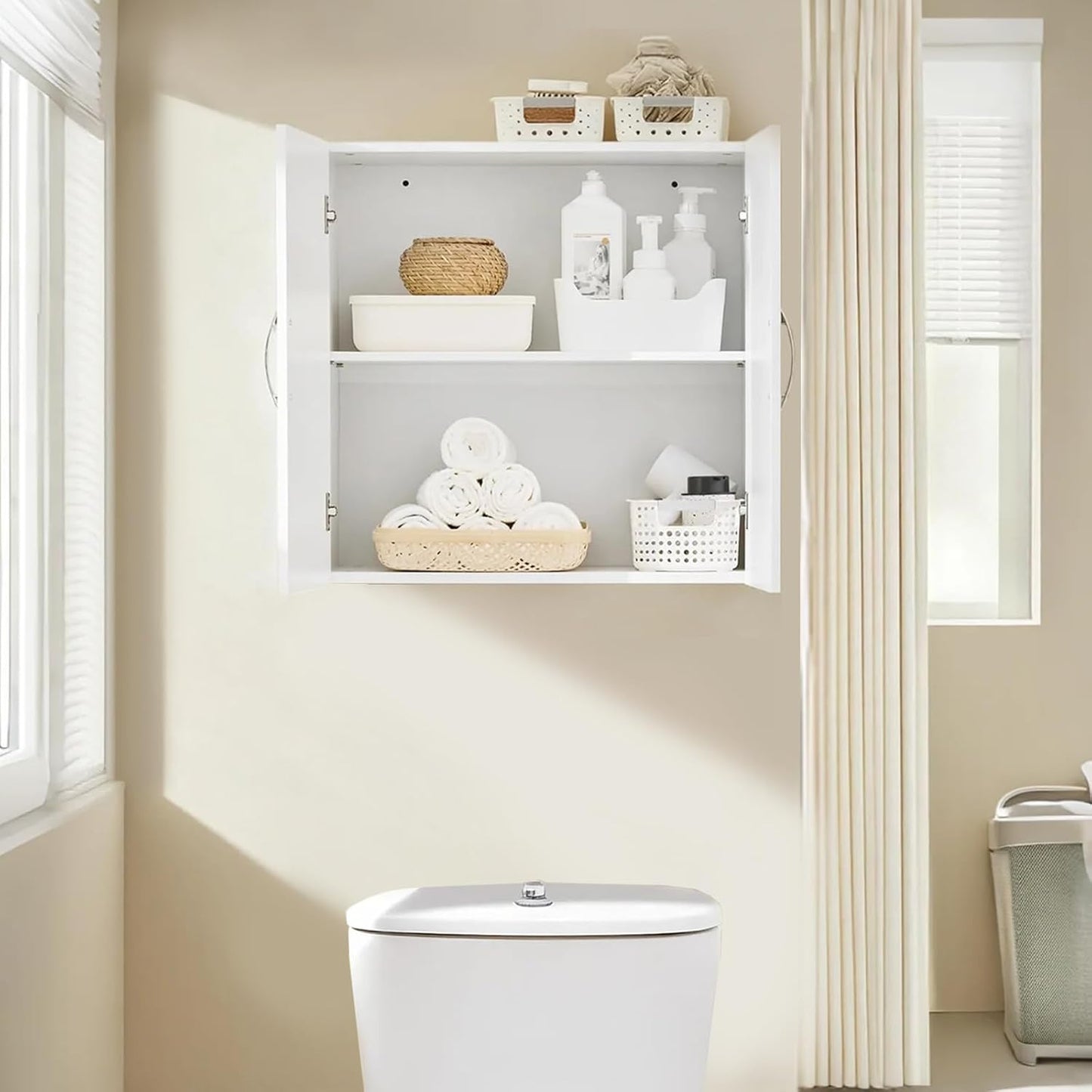 SoBuy Wall Cabinet Laundry Room Kitchen, Wall Mounted Storage Cabinet, Medicine Cabinet with Shelf, Bathroom Garage or Hallway, White, BZR200-W