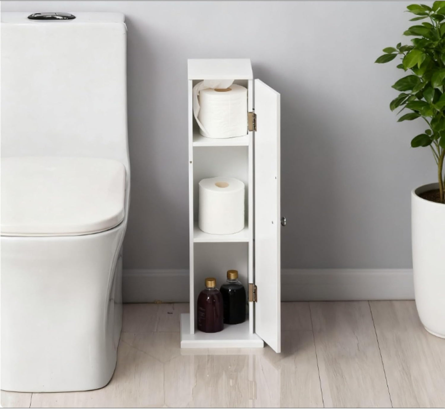 Modern Country Esthetic Small Toilet Paper Storage Containers for Bathroom, Kitchen, or Living Space, Convenient Space Saver Bathroom Corner Cabinet