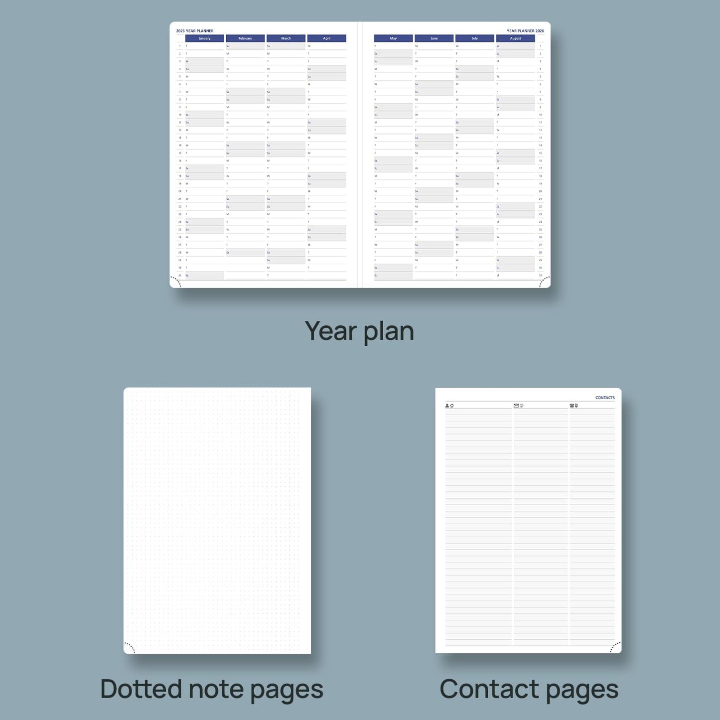 POPRUN 2026 Weekly Planner (A4 Size-8.25'' x 11.75''), 15-Minute Appointment Book (Jan 2026-Dec 2026) with Monthly Tabs, Inner Pockets, Pen Holder, PU Leather Softcover, 100GSM - Night Sky Navy Blue