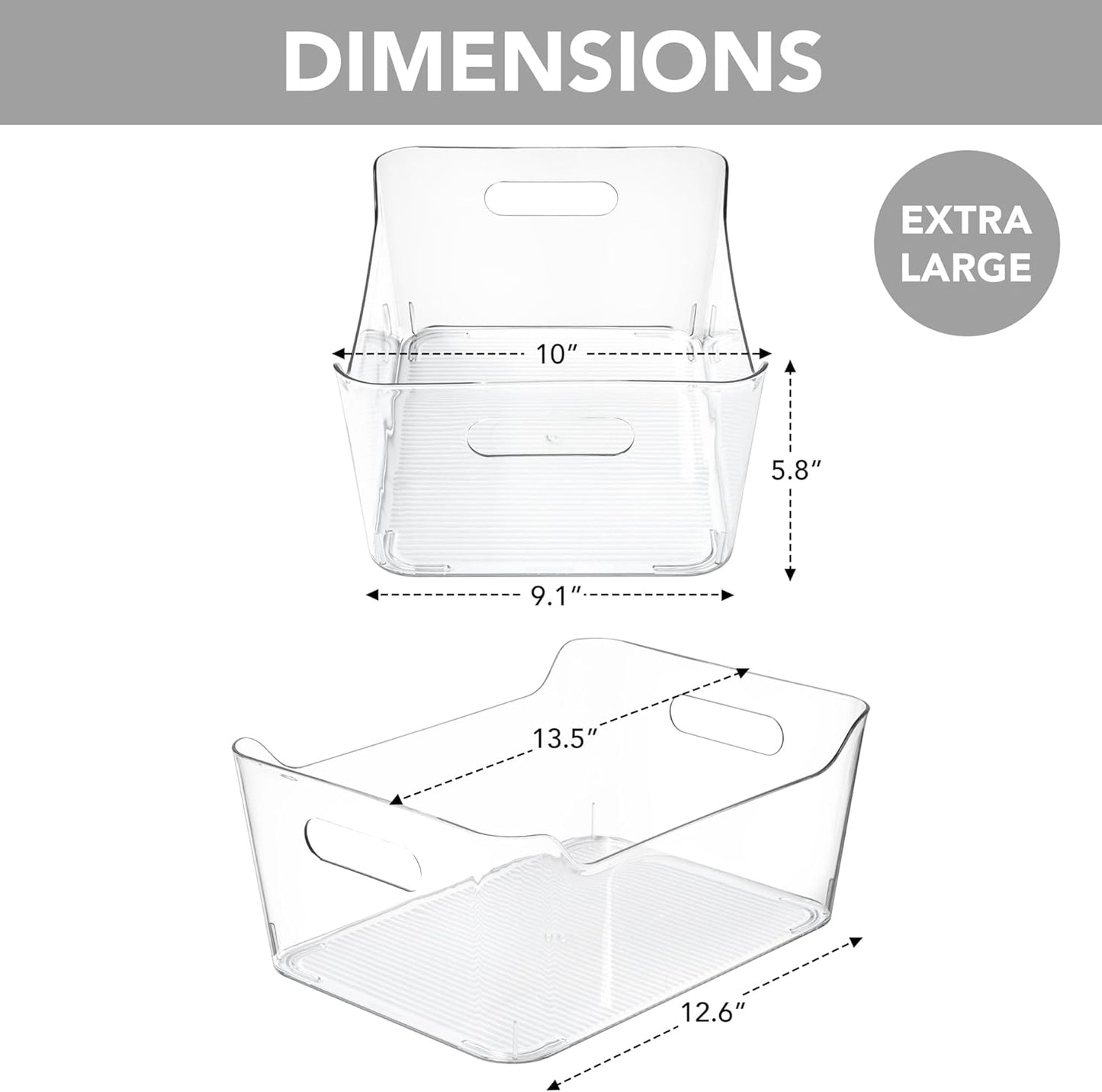 Tiawudi 6 Pack Plastic Storage Bins, Extra Large Pantry Organizer, 13.5" x 10" Clear Storage Containers and Organizer Bins, Multi-Use Bins for Home, Kitchen, Closet and Cabinet