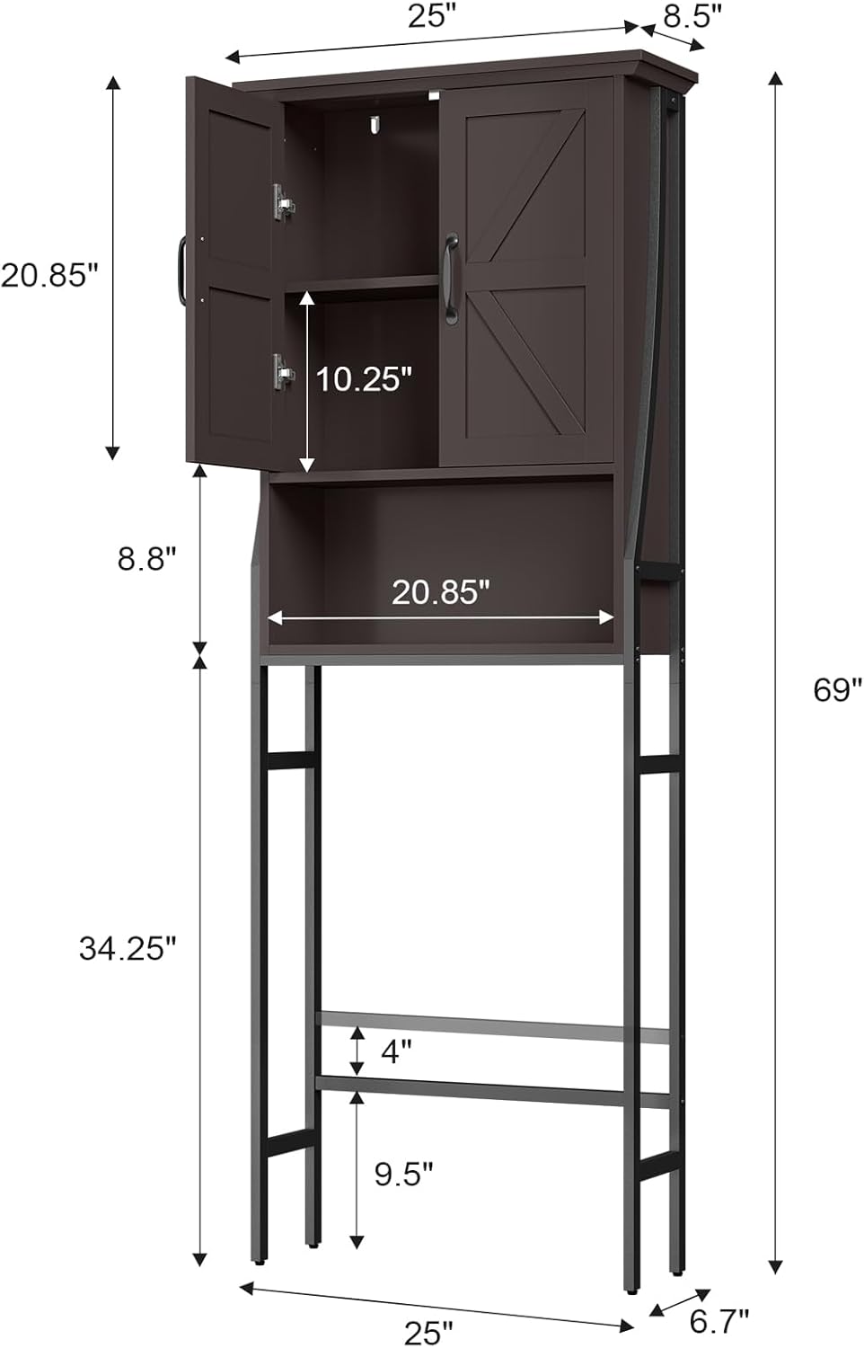 Over The Toilet Rack for Bathroom, Over The Toilet Storage Cabinet, Over Toilet Bathroom Organizer with Double Barn Doors Space Saver Rack Above Toilet Storage Cabinet (Espresso)
