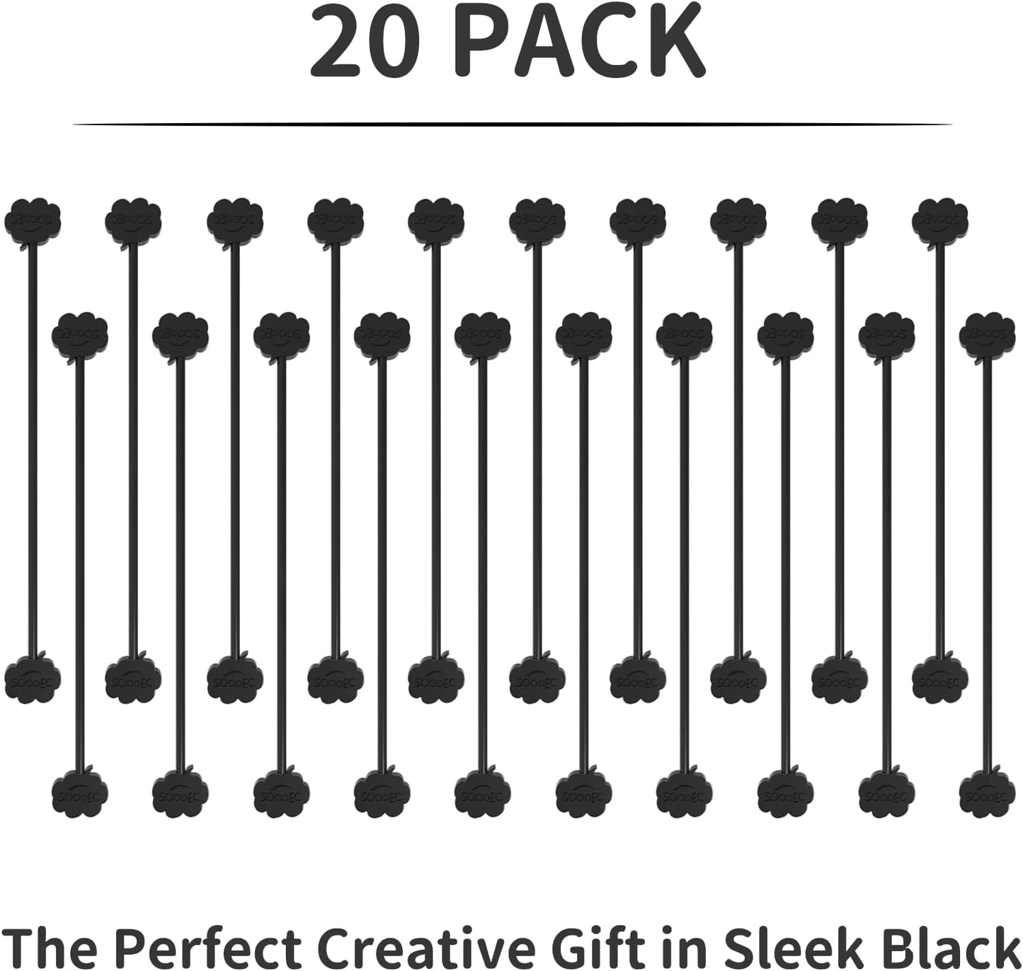 SOOOEC Black Magnetic Cable Ties, 20 Pack 7.2" Magnetic Cord Ties Cute Cloud Design, Silicone Magnetic Ties for Cord Organizer, Black Color.