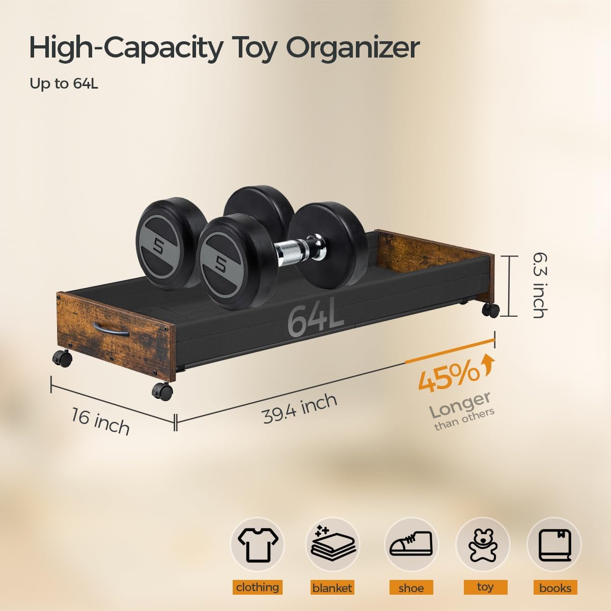 Under Bed Storage with Wheels, XXXL Larger Under Bed Drawers On Wheels, 39.4'' Lengthen Under Bed Shoe Organizer, Storage for Shoes Clothes